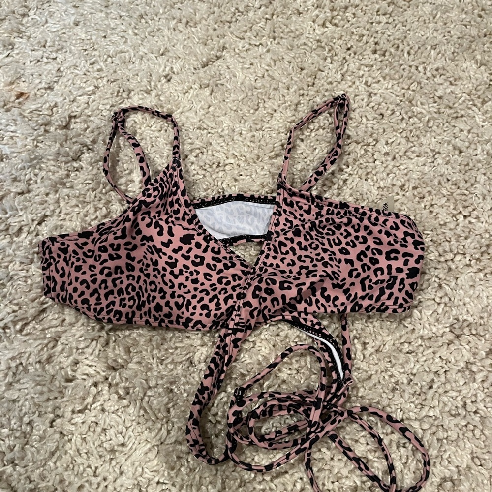 Leopard Print Bikini Top With Ties